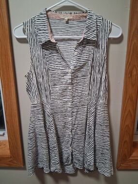 Mystree White and Black Striped Shirt with Peach Trim